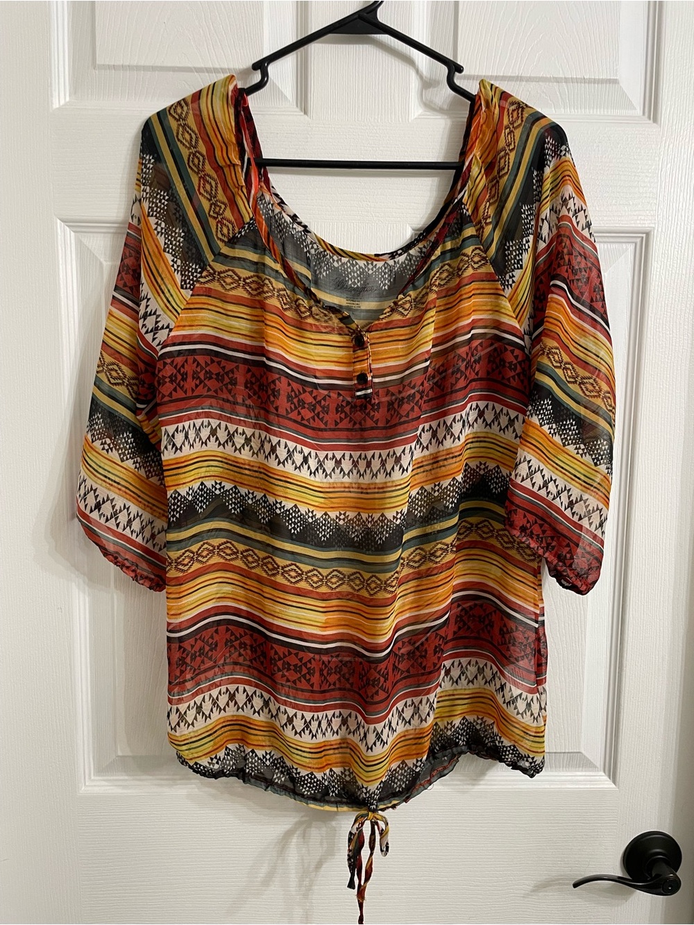 Wrangler Sheer Stripe Blouse in Rust, Mustard, Olive, Cream, Black
